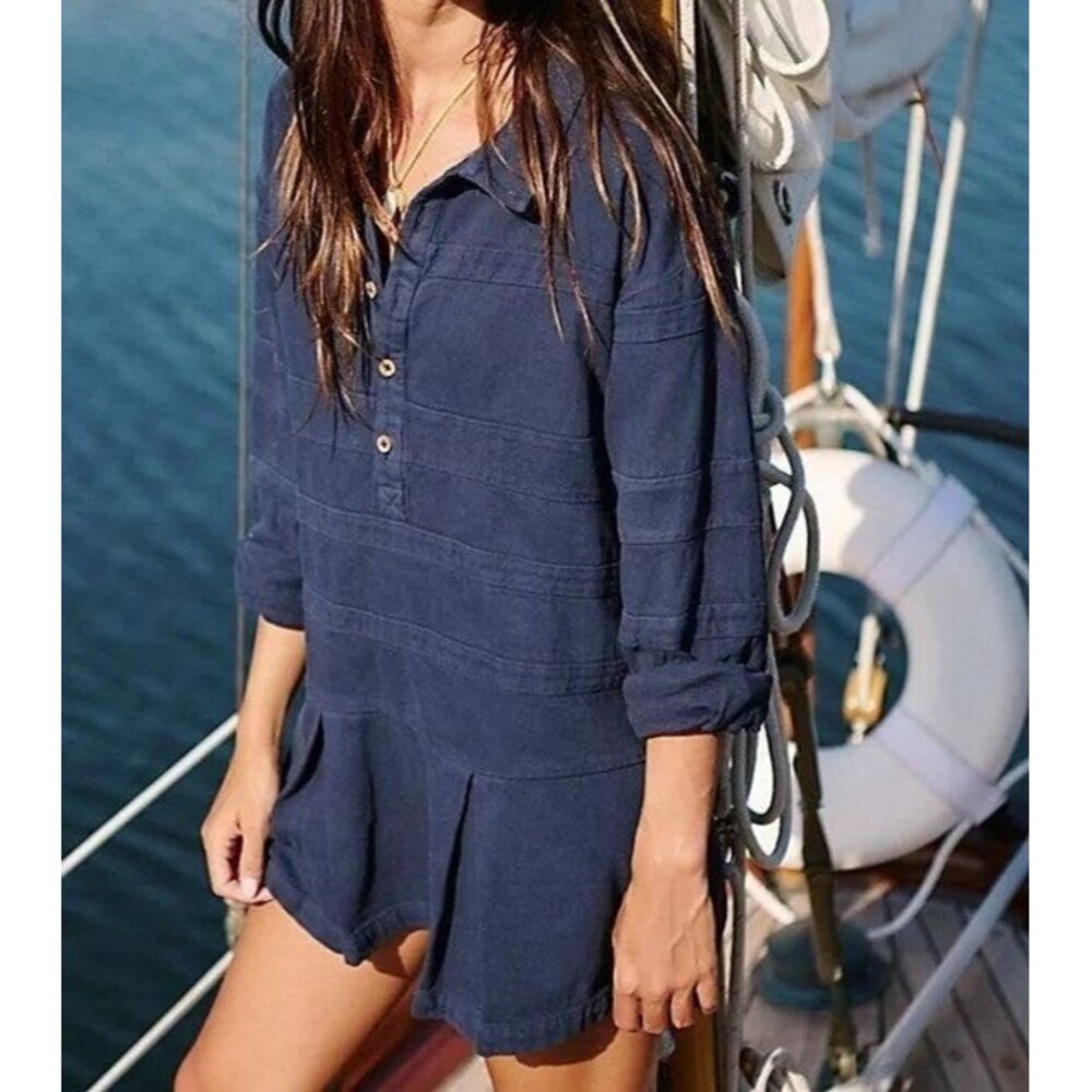 Free People Free-Est Checkin' In Mini Dress Long Sleeve Collared Cotton S 278693
